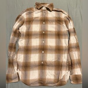 Ralph Lauren Women’s Tan and White Plaid Shirt